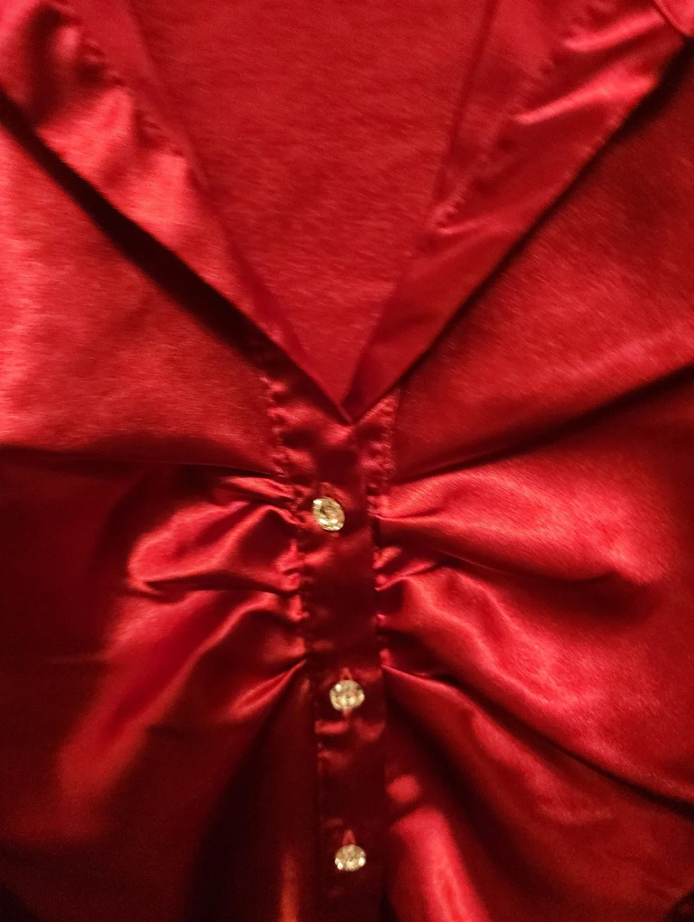Cato Red Satin Ruched Button-Up Blouse - Picture 4 of 5